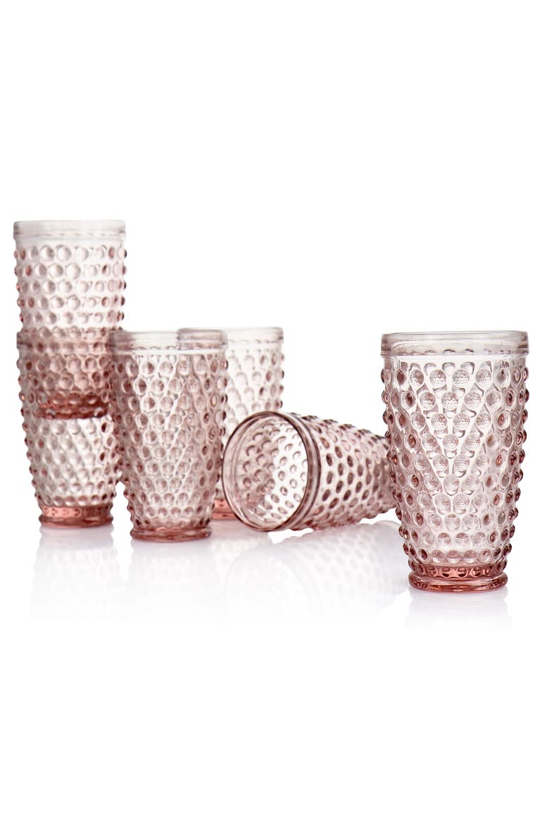 6 Piece Hobnail Handmade Glass Tumbler Set, Alternate, color, Pink