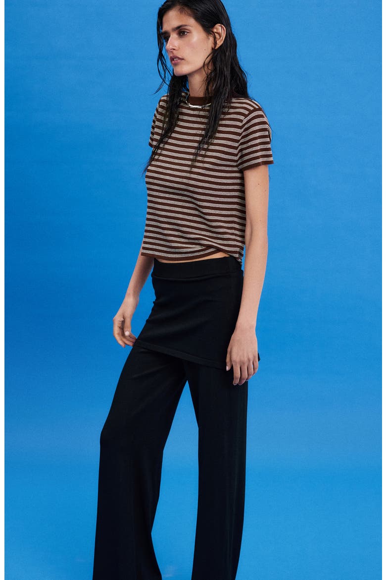 Striped Ribbed Short Sleeve Sweater, Alternate, color, CHOCOLATE