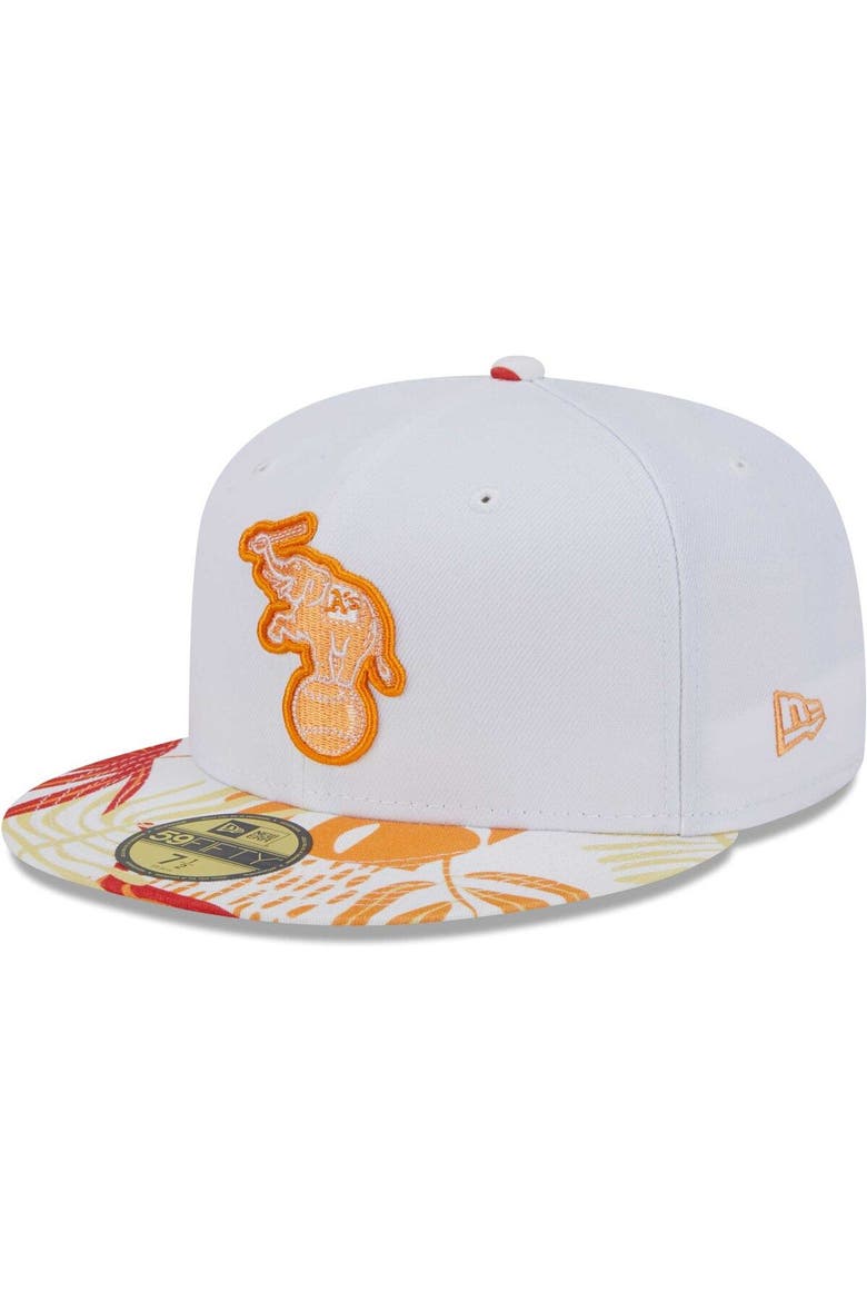 Men's New Era White/Orange Oakland Athletics Flamingo 59FIFTY Fitted Hat, Main, color, White