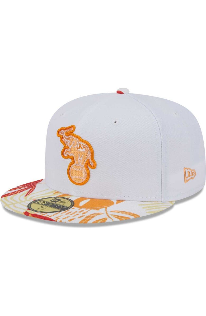 New Era Men's New Era White/Orange Oakland Athletics Flamingo 59FIFTY Fitted Hat, Main, color,