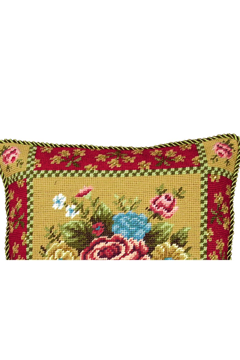 Abby Floral Bouquet Needlepoint Accent Pillow, Alternate, color, Red
