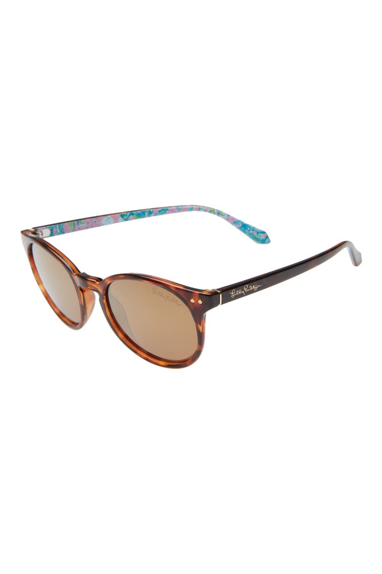 Elodie 50mm Polarized Round Sunglasses, Alternate, color, DARK TORTOISE/ GOLD MIRROR