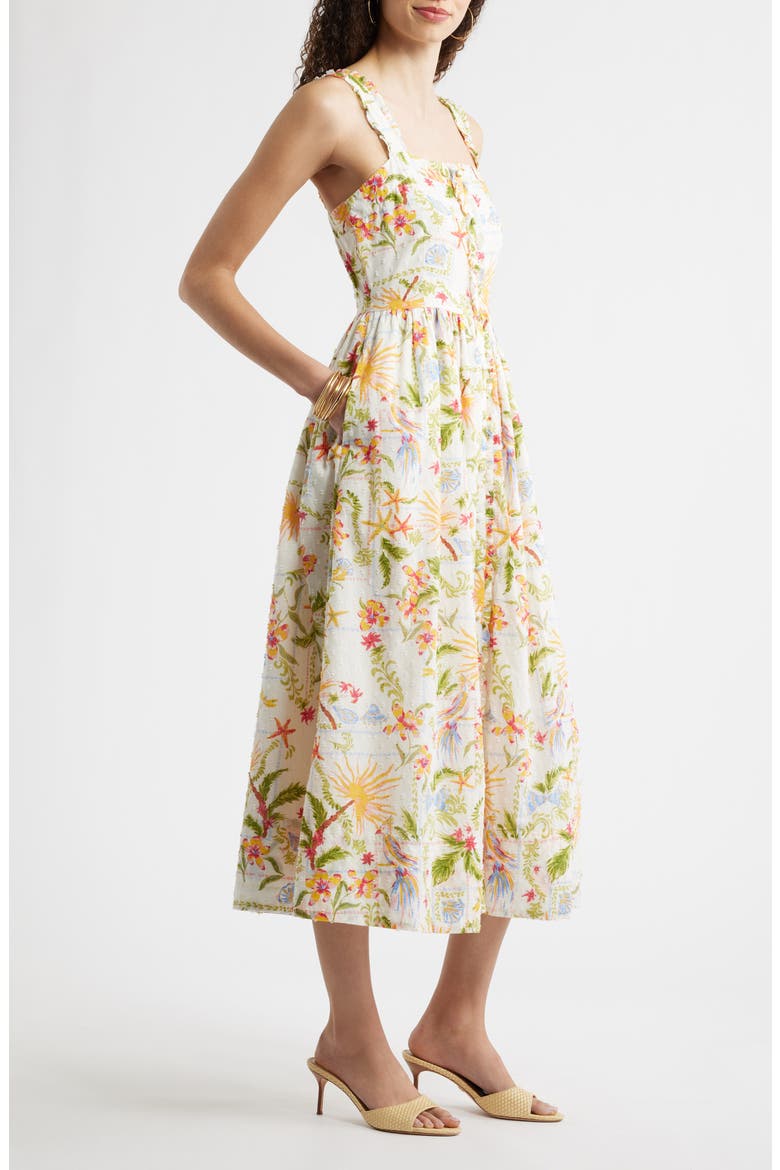 Embroidered Print Sleeveless Midi Dress, Alternate, color, IVORY- RED VIDA SOLPATCH