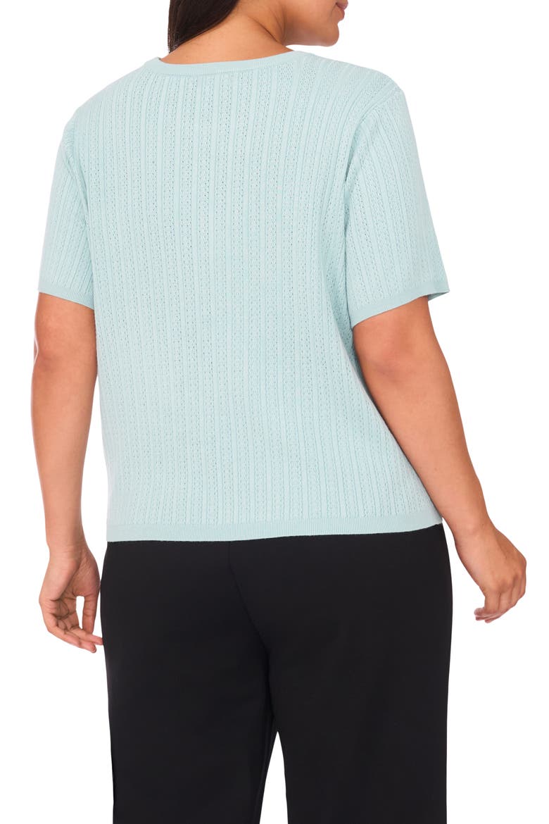 Pointelle Stitch Short Sleeve Sweater, Alternate, color, AQUA MALIGNE