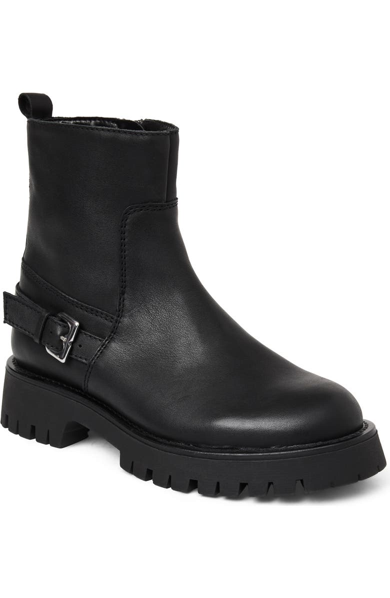 Bruno Magli Lensa Lug Sole Leather Moto Boot, Main, color, Black