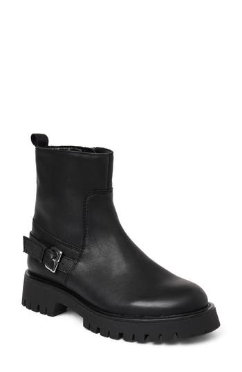 Bruno Magli Lensa Lug Sole Leather Moto Boot In Black