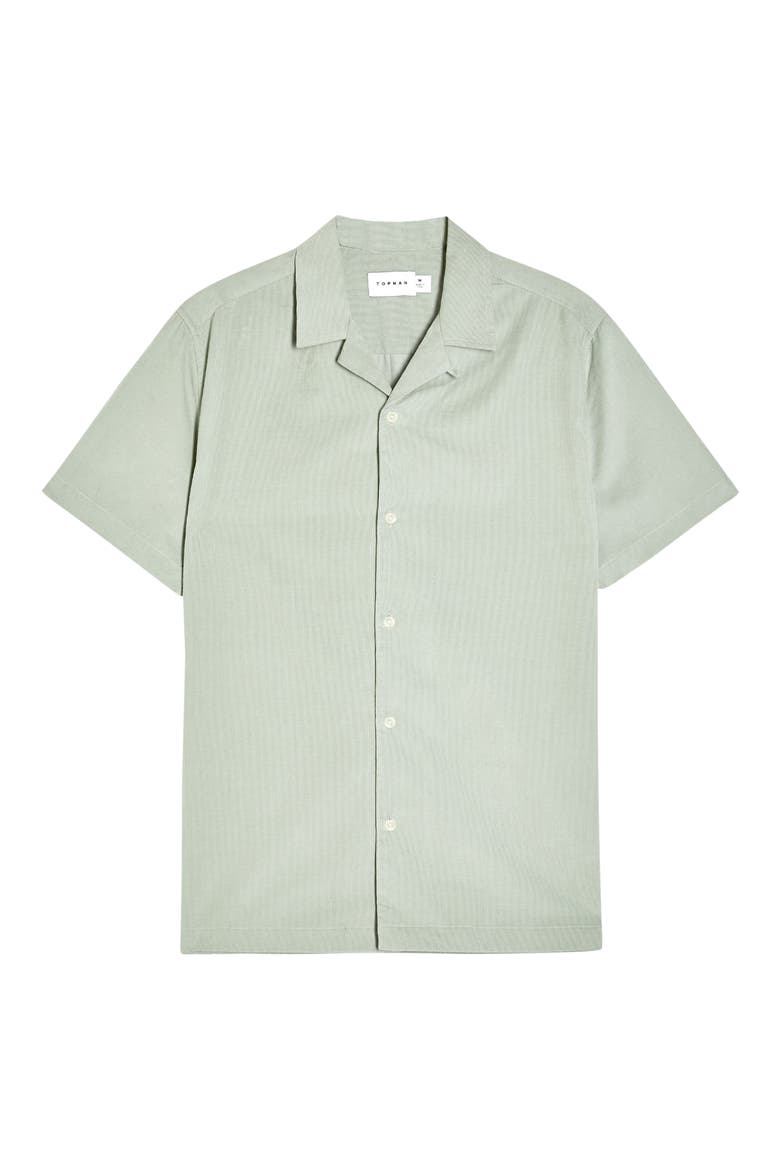 Short Sleeve Button-Up Corduroy Camp Shirt, Alternate, color, SAGE GREEN