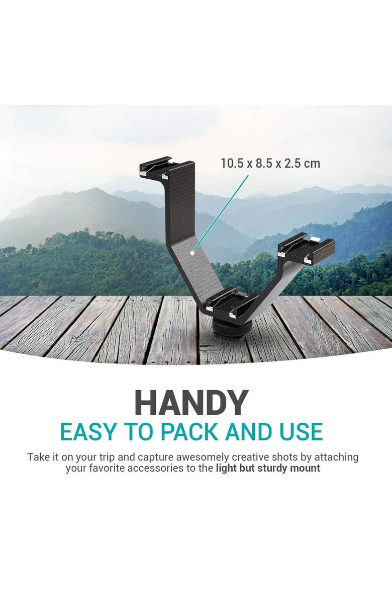 MOVO Triple Shoe Bracket - Camera V Bracket for Lights, Monitors, Microphones and More, Alternate, color, Black