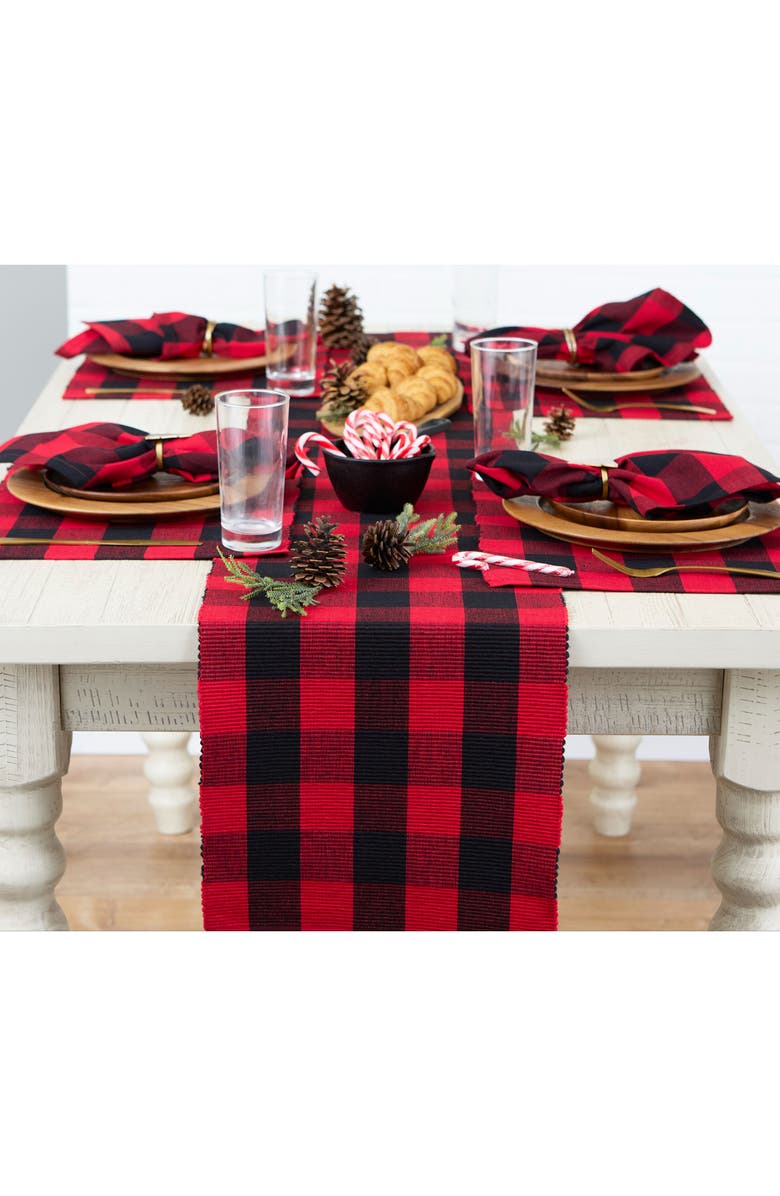 Design Imports Buffalo Check Print Cotton Table Runner, Alternate, color, Black/ Red
