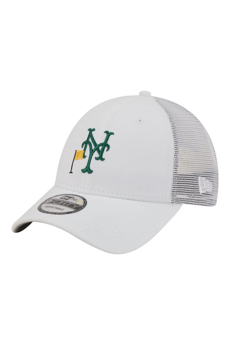 Men's New Era  White New York Mets Flag 9FORTY Trucker Adjustable Hat, Main, color, White