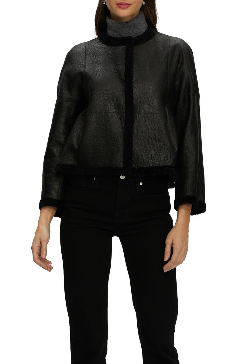 GORSKI Genuine Shearling Jacket with 3/4 Sleeves and Reversible, Alternate, color, Black