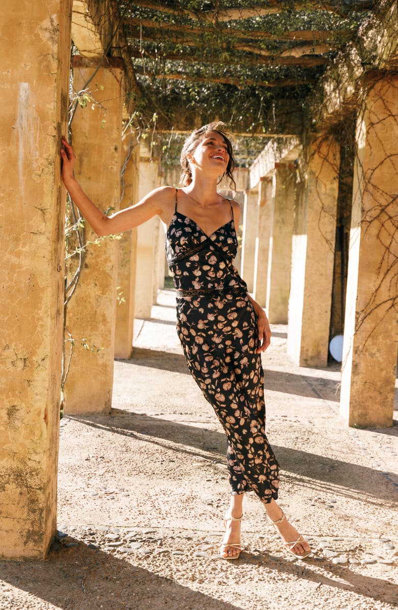 Petal & Pup Aurelia Lace Trim Floral Camisole & Matching Skirt Set, Alternate, color, Black Floral