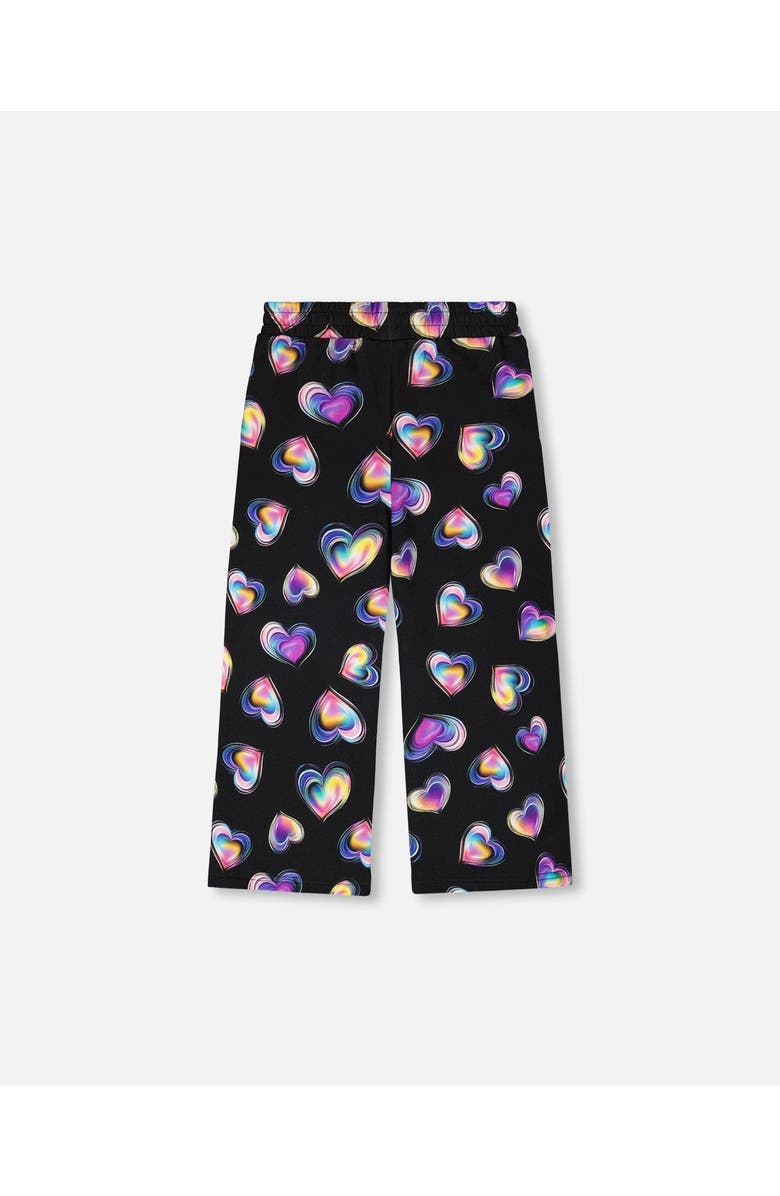 Deux par Deux Wide Leg Fleece Pants, Alternate, color, Black And Multicolor