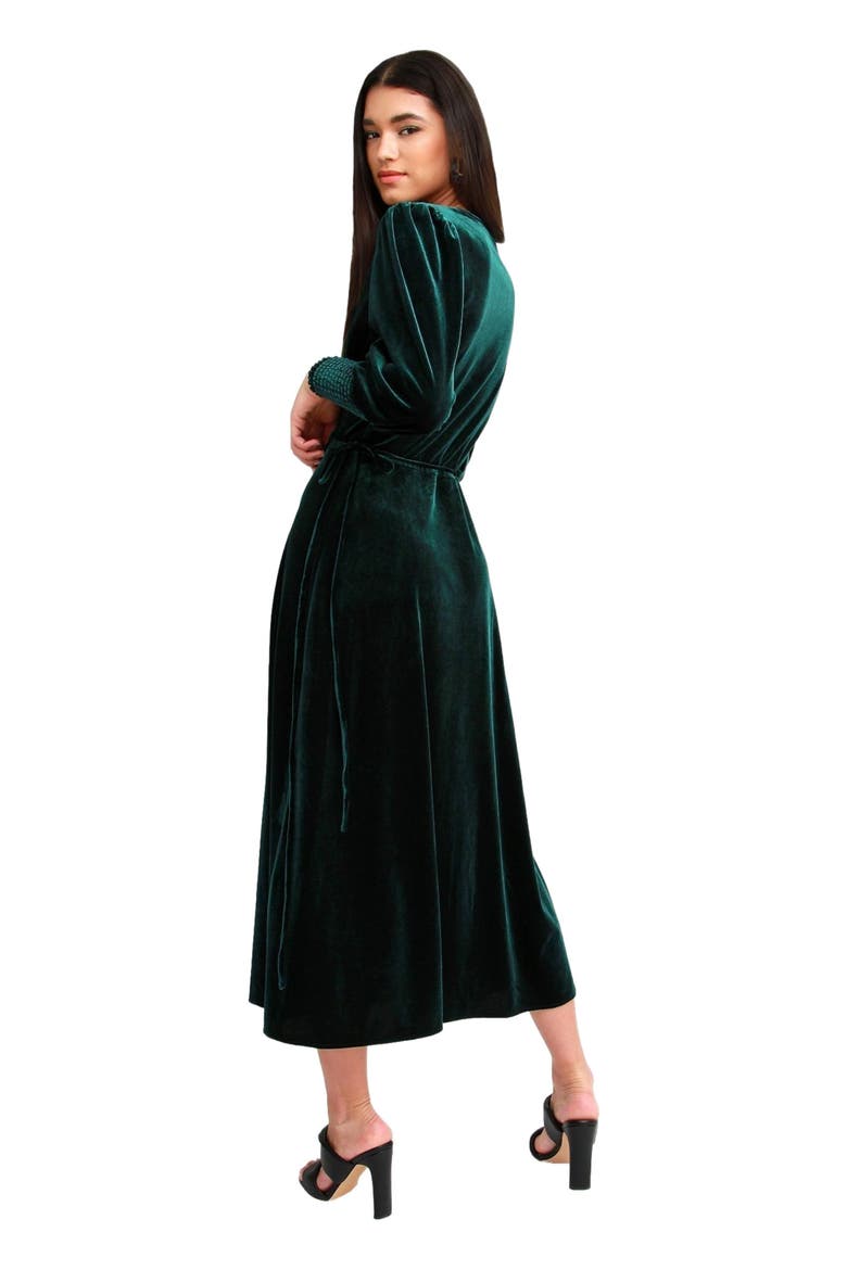 Current Mood Velvet Wrap Dress, Alternate, color, Dark Green