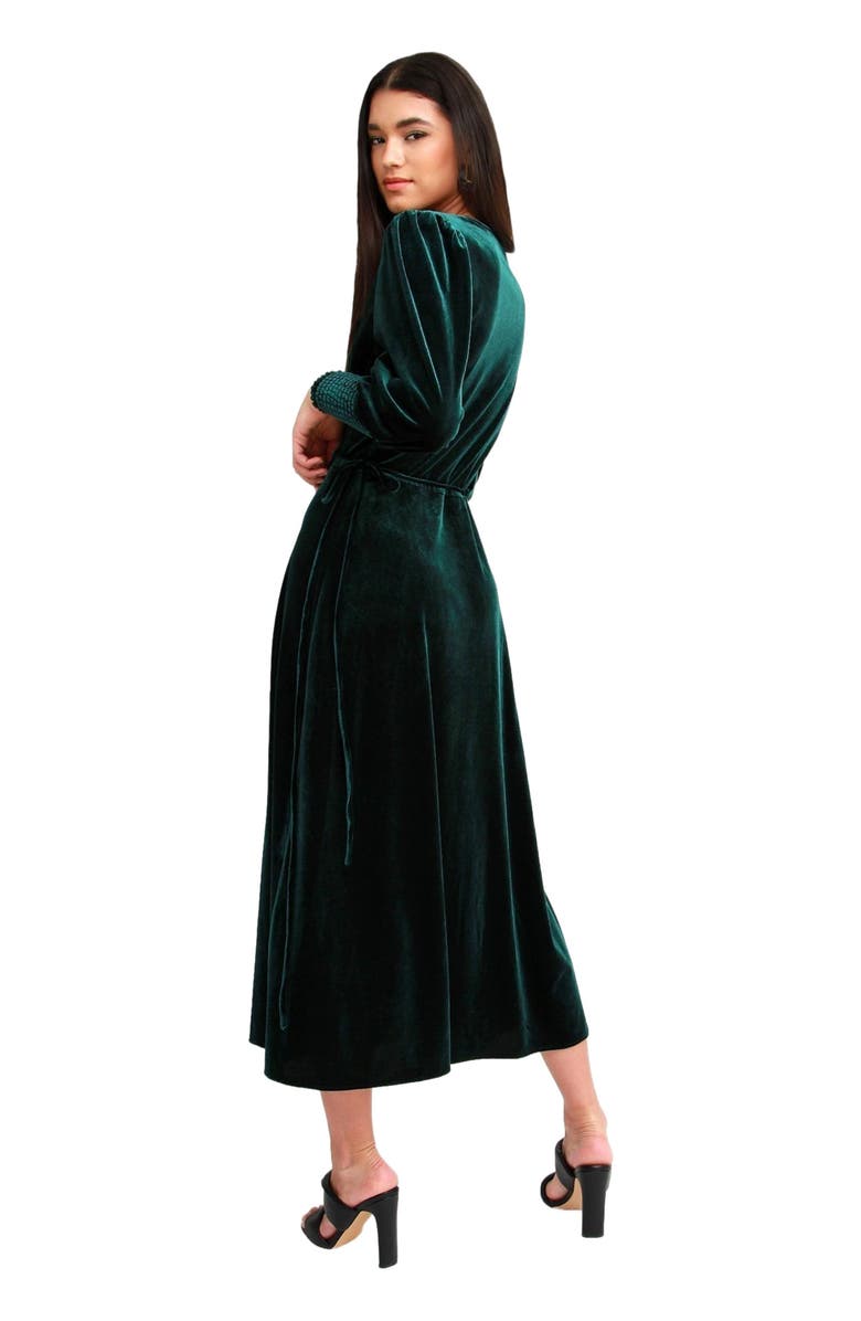 Belle & Bloom Current Mood Velvet Wrap Dress, Alternate, color, Dark Green