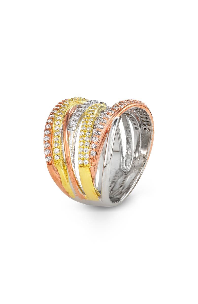 FZN Tri-Tone Cubic Zirconia Multiband Ring, Alternate, color, Rose Gold/ Silver/ Yellow Gold