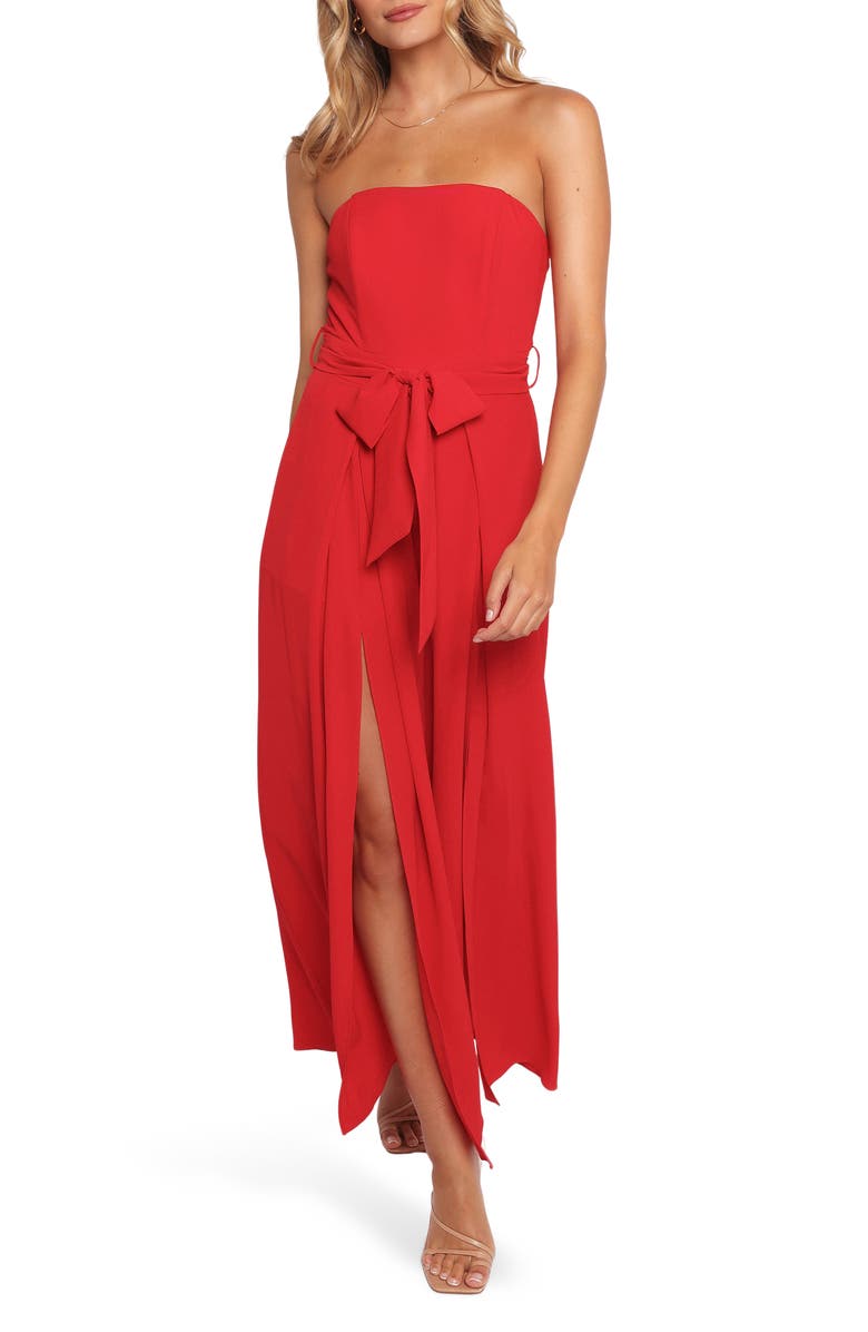 Petal & Pup Chanellie Tie Waist Sleeveless Maxi Jumpsuit, Main, color, 