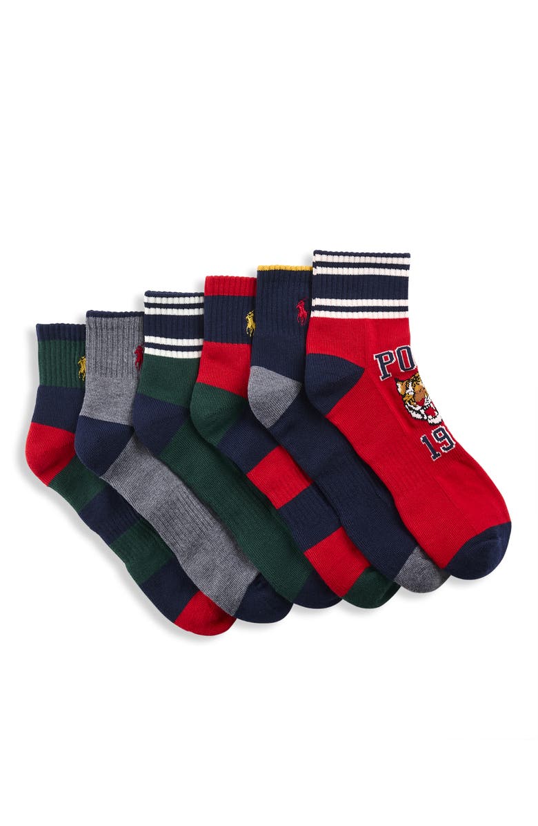 Polo Ralph Lauren Big & Tall 6-pk Quarter-Top Athletic Socks, Main, color, 