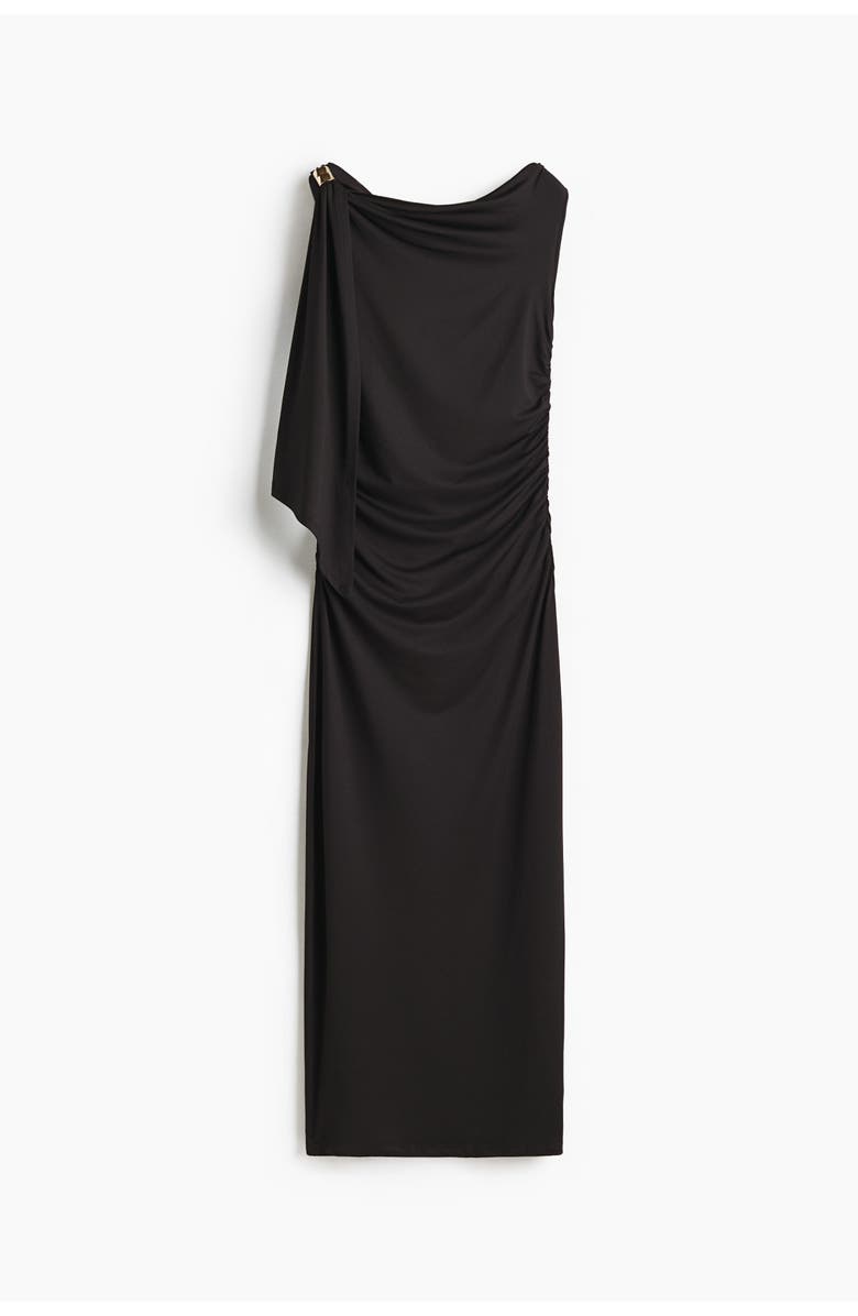 H&M Draped One-shoulder Dress, Main, color, Black