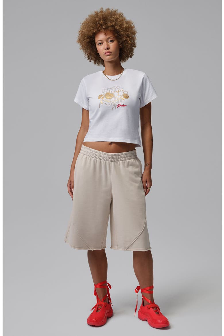 Metallic Logo Graphic Shrunken Cotton T-Shirt, Alternate, color, WHITE