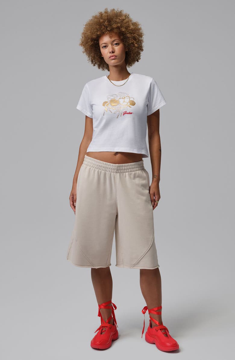 Jordan Metallic Logo Graphic Shrunken Cotton T-Shirt, Alternate, color, White