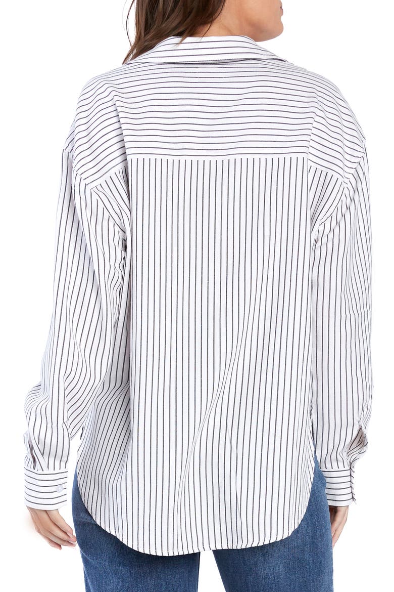 Slick Stripe Cotton Blend Button-Up Shirt, Alternate, color, BLACK STRIPES