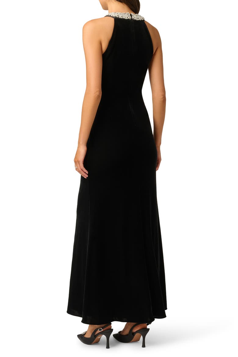 Beaded Neck Sleeveless Velvet Gown, Alternate, color, BLACK
