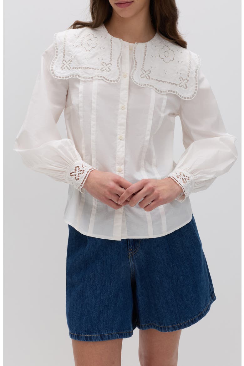 Broderie Collar Shirt, Main, color, SOFT WHITE