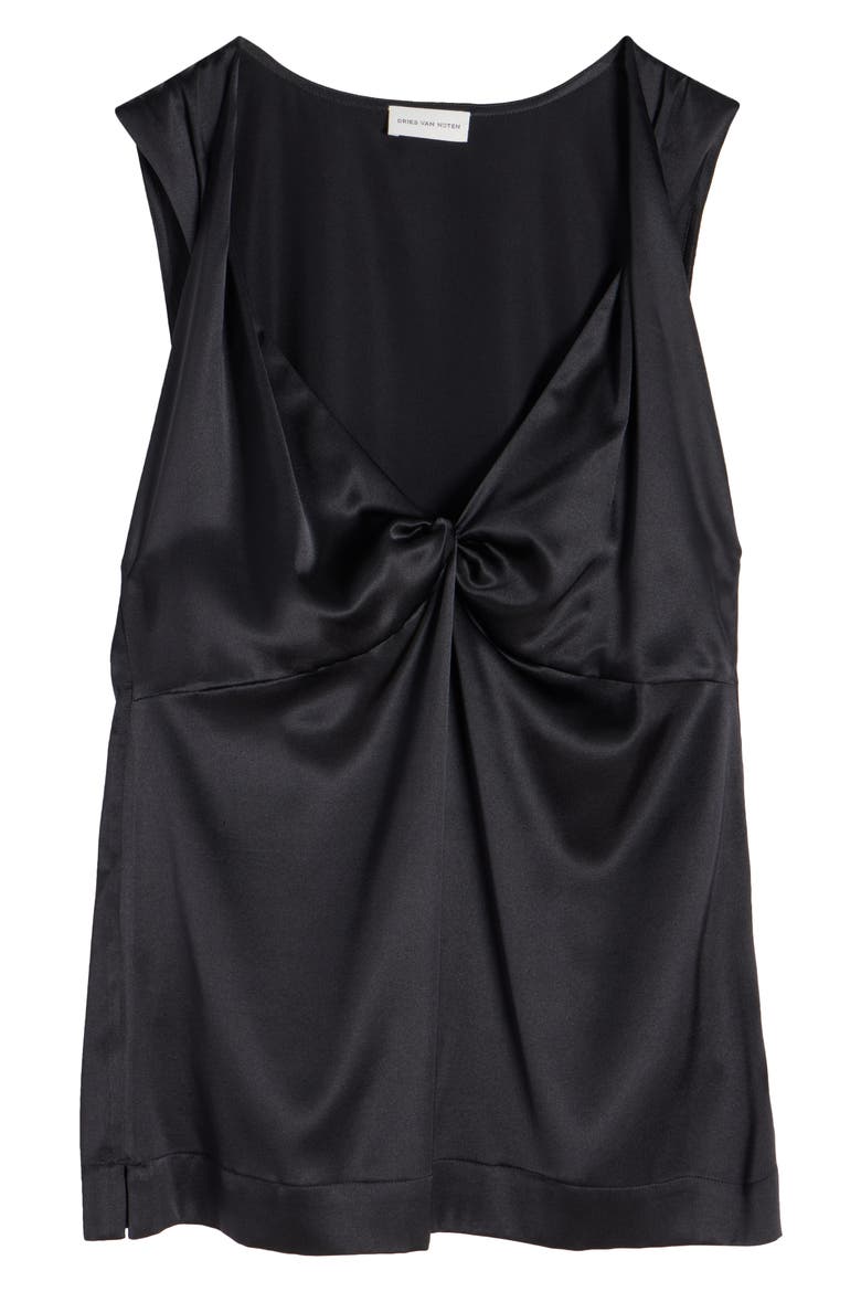 Twist Detail Stretch Silk Top, Alternate, color, BLACK
