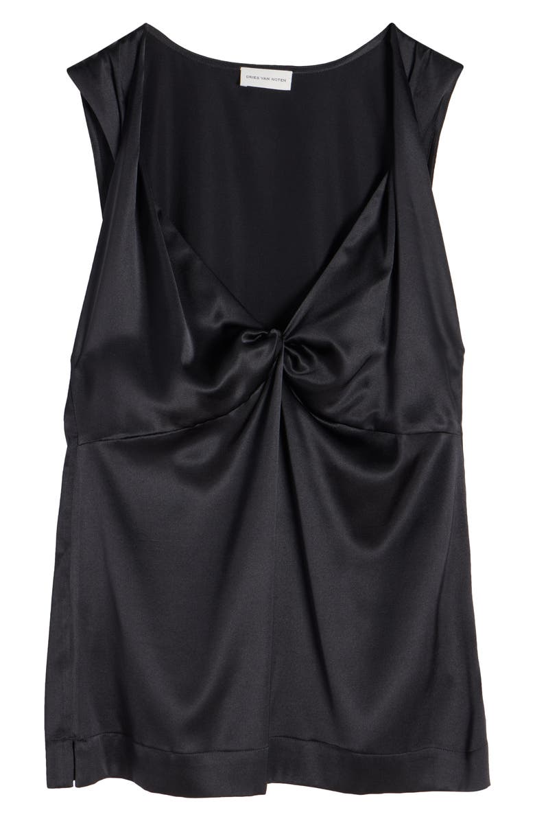 Dries Van Noten Twist Detail Stretch Silk Top, Alternate, color, Black