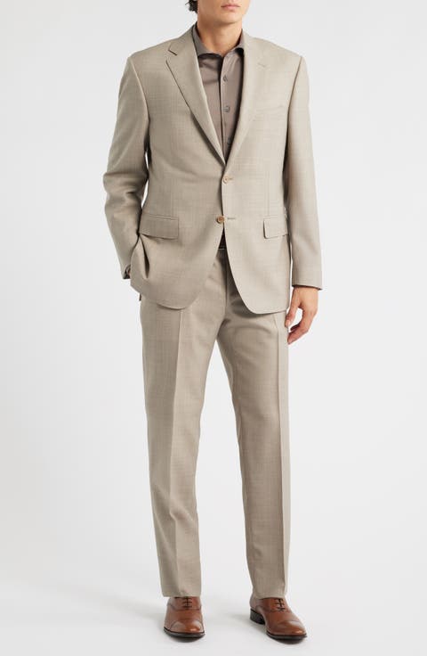 Siena Regular Fit Solid Tan Wool Suit (Regular, Short & Long)
