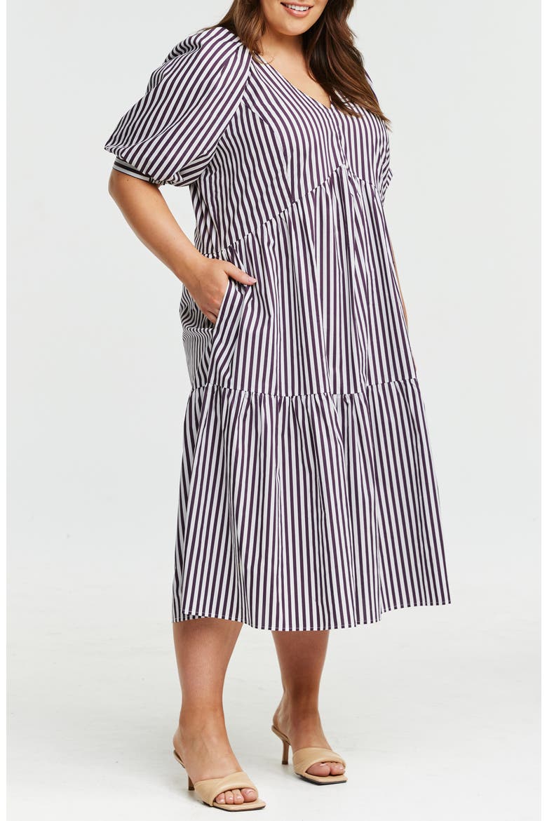 Dominica Stripe Midi Dress, Alternate, color, PLUM/ MILK
