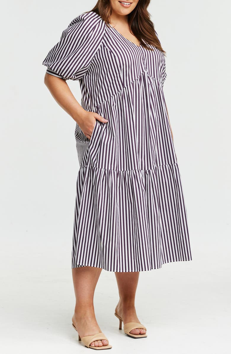Estelle Dominica Stripe Midi Dress, Alternate, color, Plum/ Milk