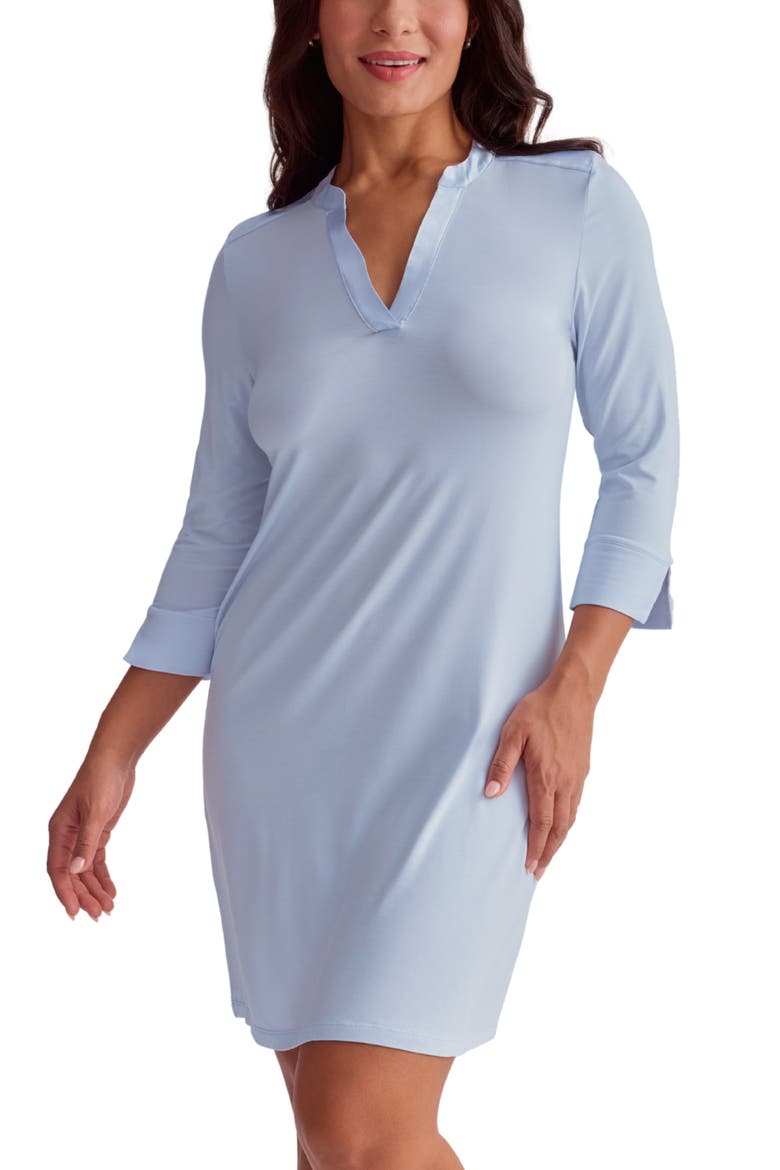 Satin Trim Three-Quarter Sleeve Nightshirt, Main, color, HEAVEN