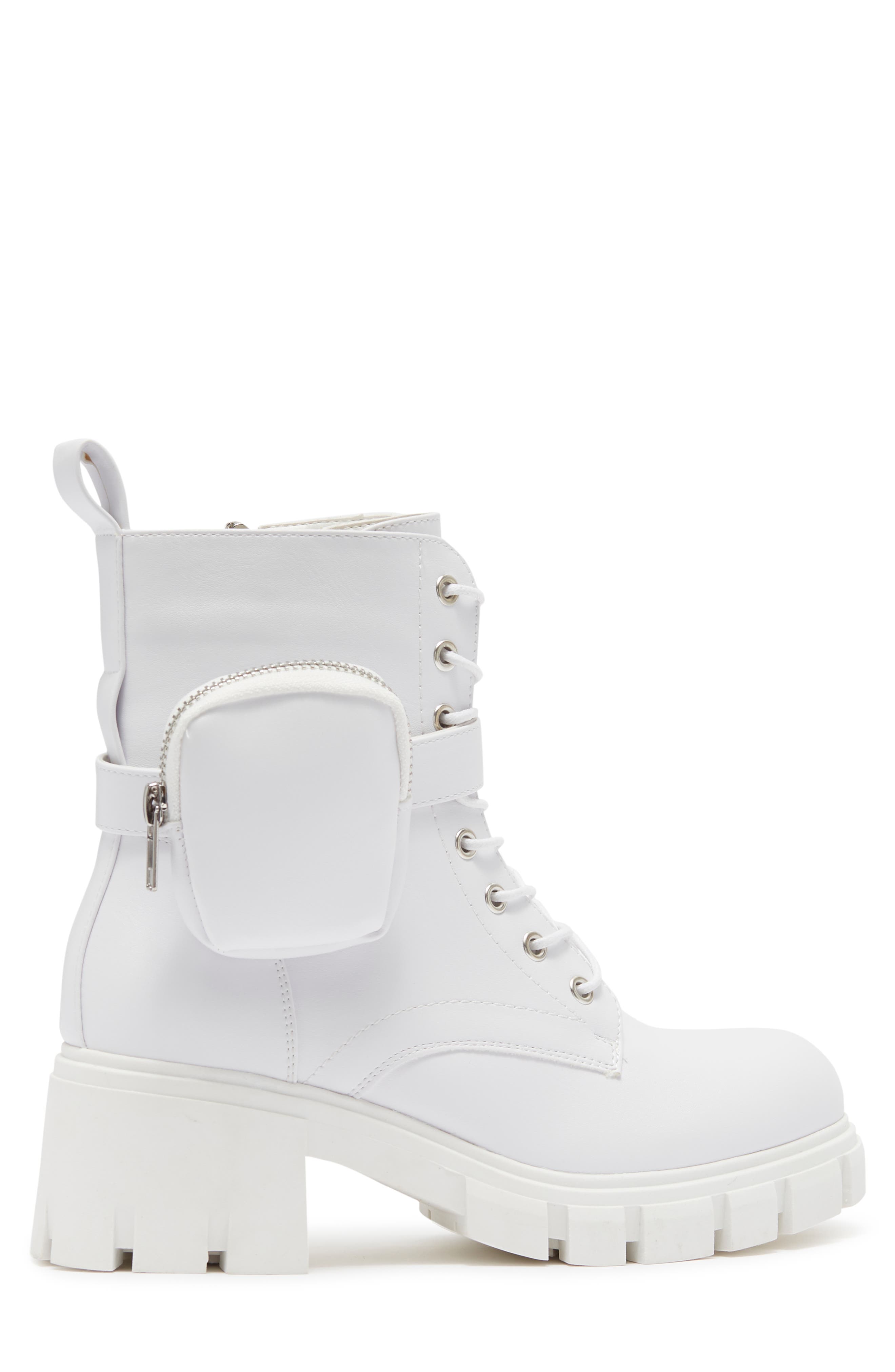 CHASE AND CHLOE ́ Side Pocket Combat Boot, Alternate, color, White Pu