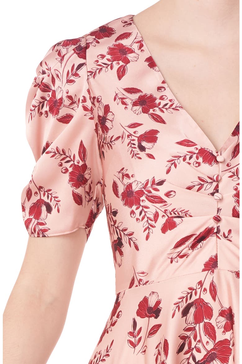 Printed Floral Midi Dress, Alternate, color, RED MULTI