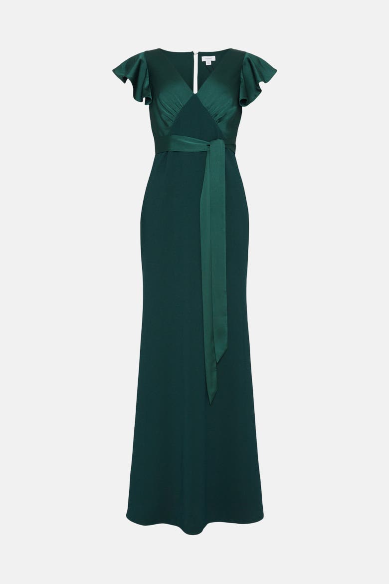 Petite V-Neck Short Sleeve Maxi Dress, Alternate, color, Emerald