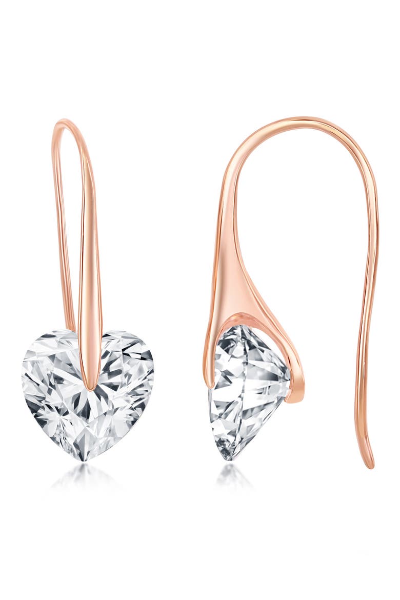 14K Rose Gold Plated Sterling Silver CZ Heart Drop Earrings, Main, color, ROSE