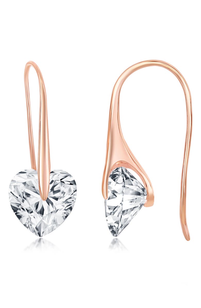 SIMONA 14K Rose Gold Plated Sterling Silver CZ Heart Drop Earrings, Main, color, 