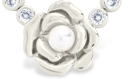 Sterling Forever Rosa Pearl Flower Cubic Zirconia Tennis Necklace