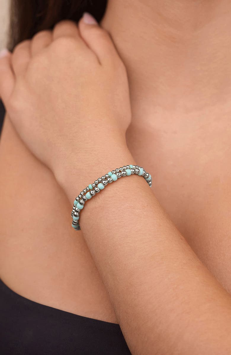 Sterling Forever Set of 2 Misty Stretch Beaded Bracelets, Alternate, color, 