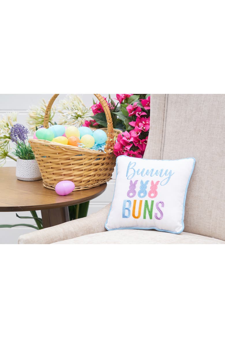 "Bunny Buns" Easter Bunny Cotton Blend Embroidered Mini Accent Pillow 10" x 10", Alternate, color, White