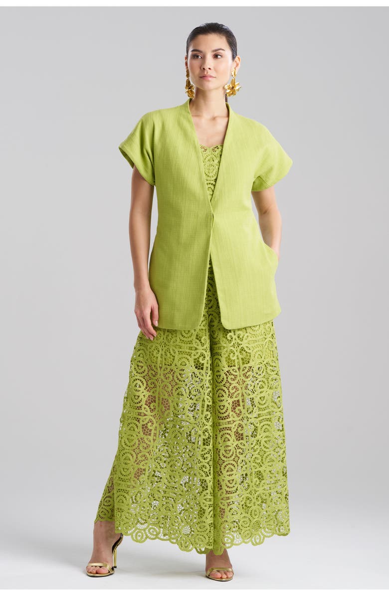 Natori BASKETWEAVE Short Sleeve Kimona Blazer, Main, color, Pear