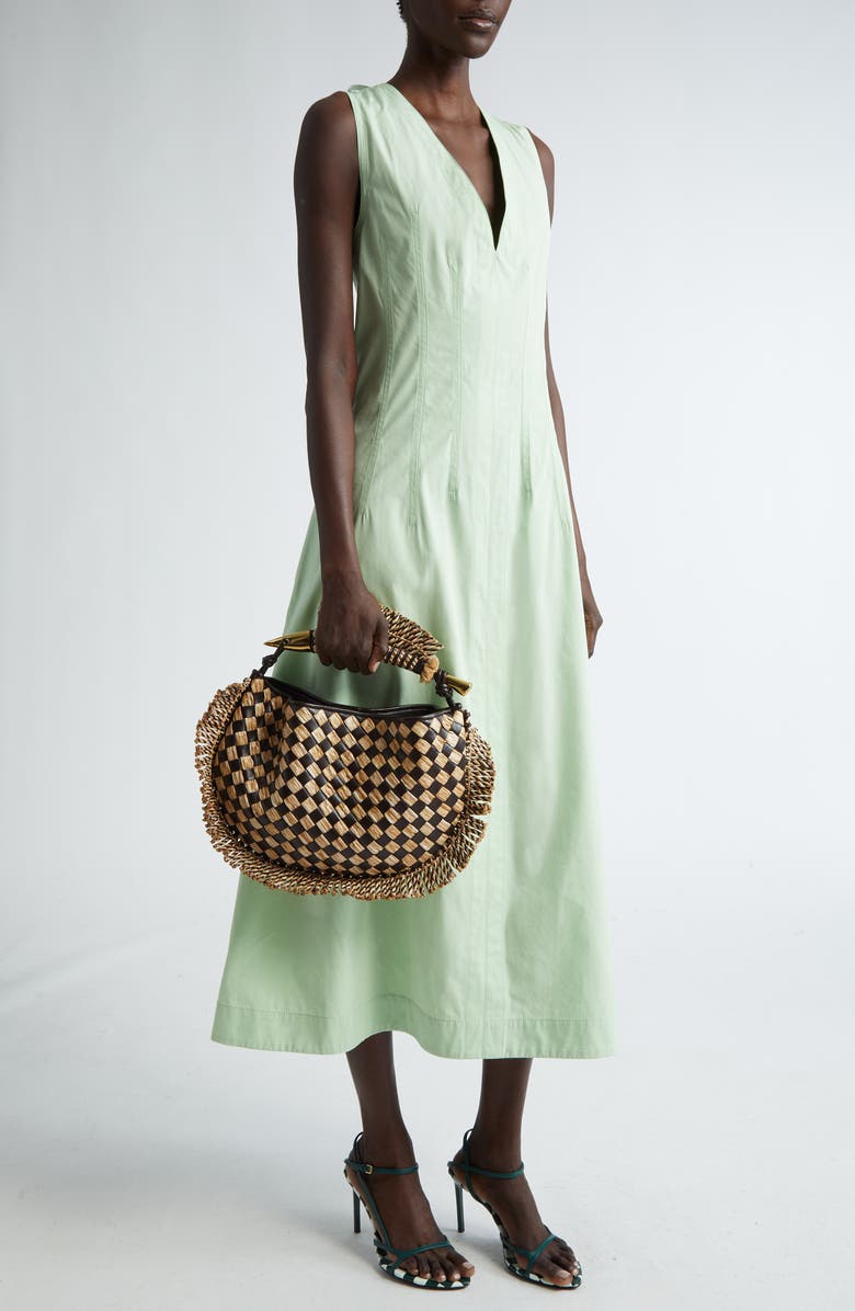 Bottega Veneta Small Sardine Intrecciato Fringe Leather & Raffia Top Handle Bag, Alternate, color,