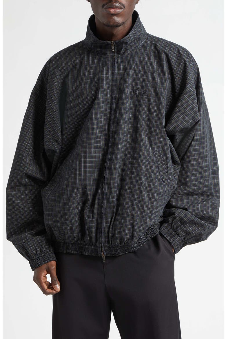 Loop Sports Icon Micro Tartan Technical Cotton Track Jacket, Main, color, 8069 NAVY/ DARK GREEN