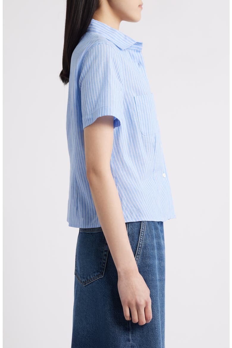 The Seaside Short Sleeve Linen & Cotton Button-Up Shirt, Alternate, color, OXFORD BLUE MULTI
