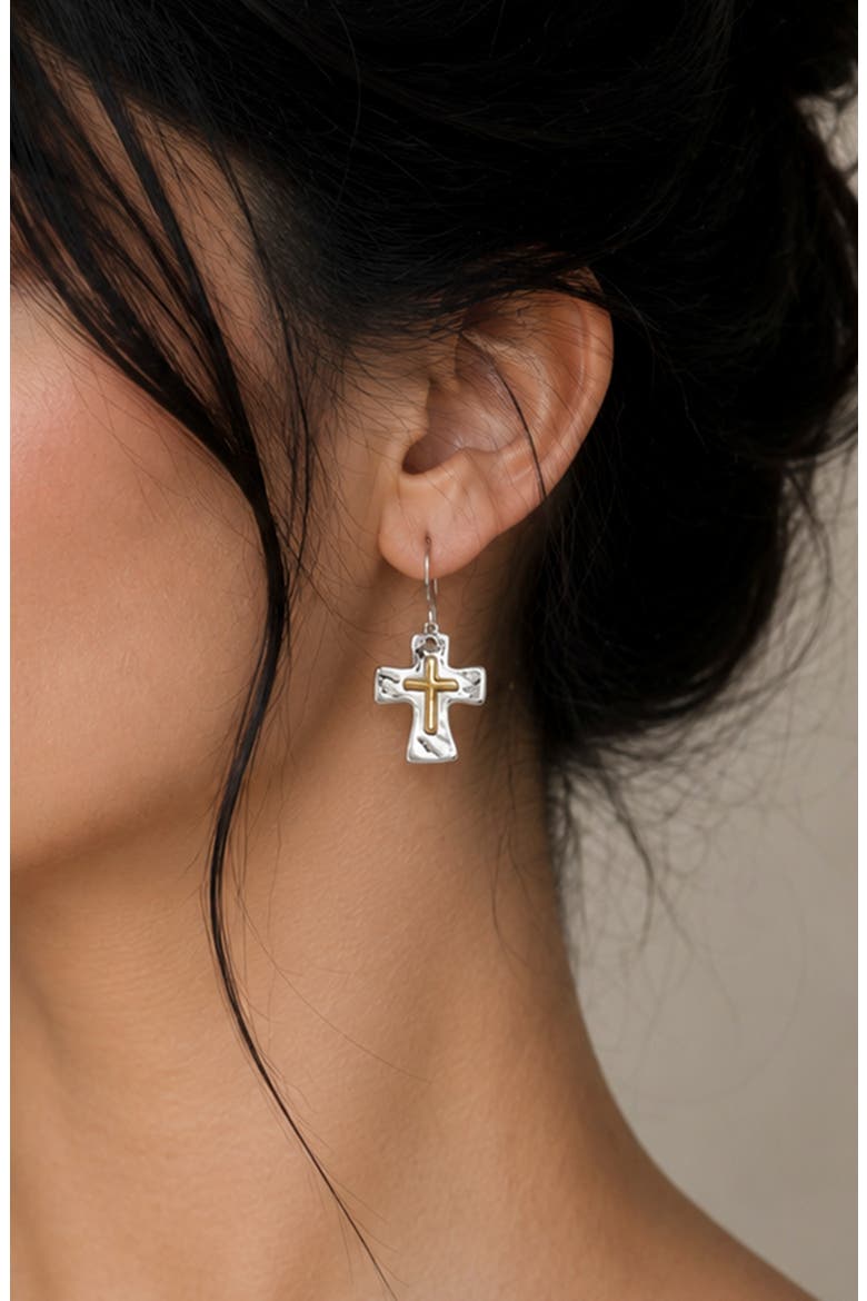 Grace Cross Drop Earrings, Alternate, color, SILVER