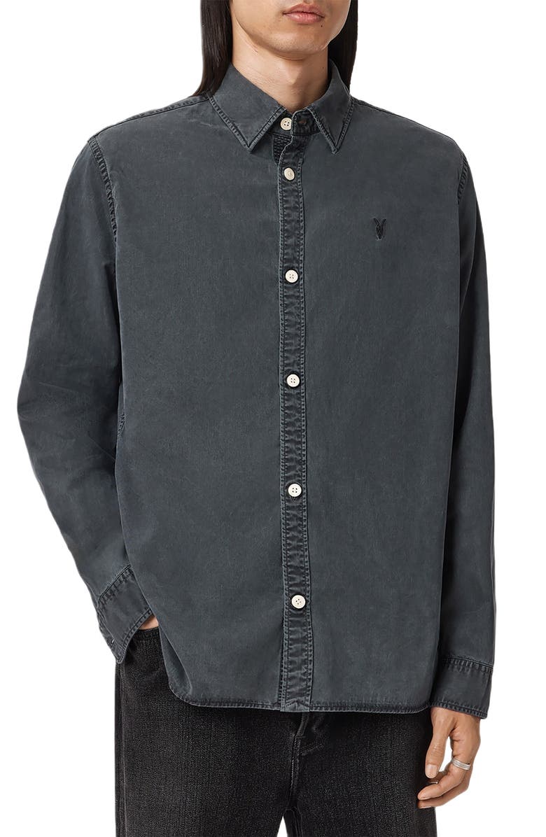 AllSaints Bodhi Long Sleeve Overshirt, Main, color, Blainn Black