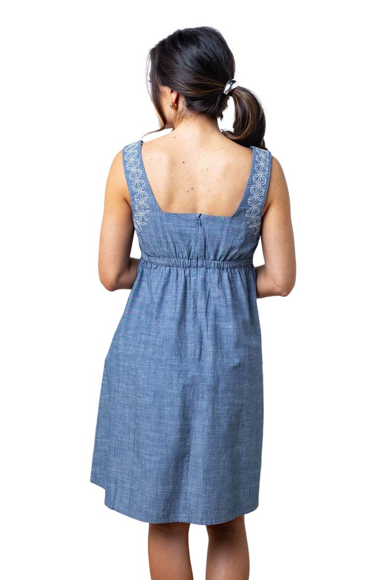 Women's Organic Chambray Dress with Embroidery, Alternate, color, Blue Chambray