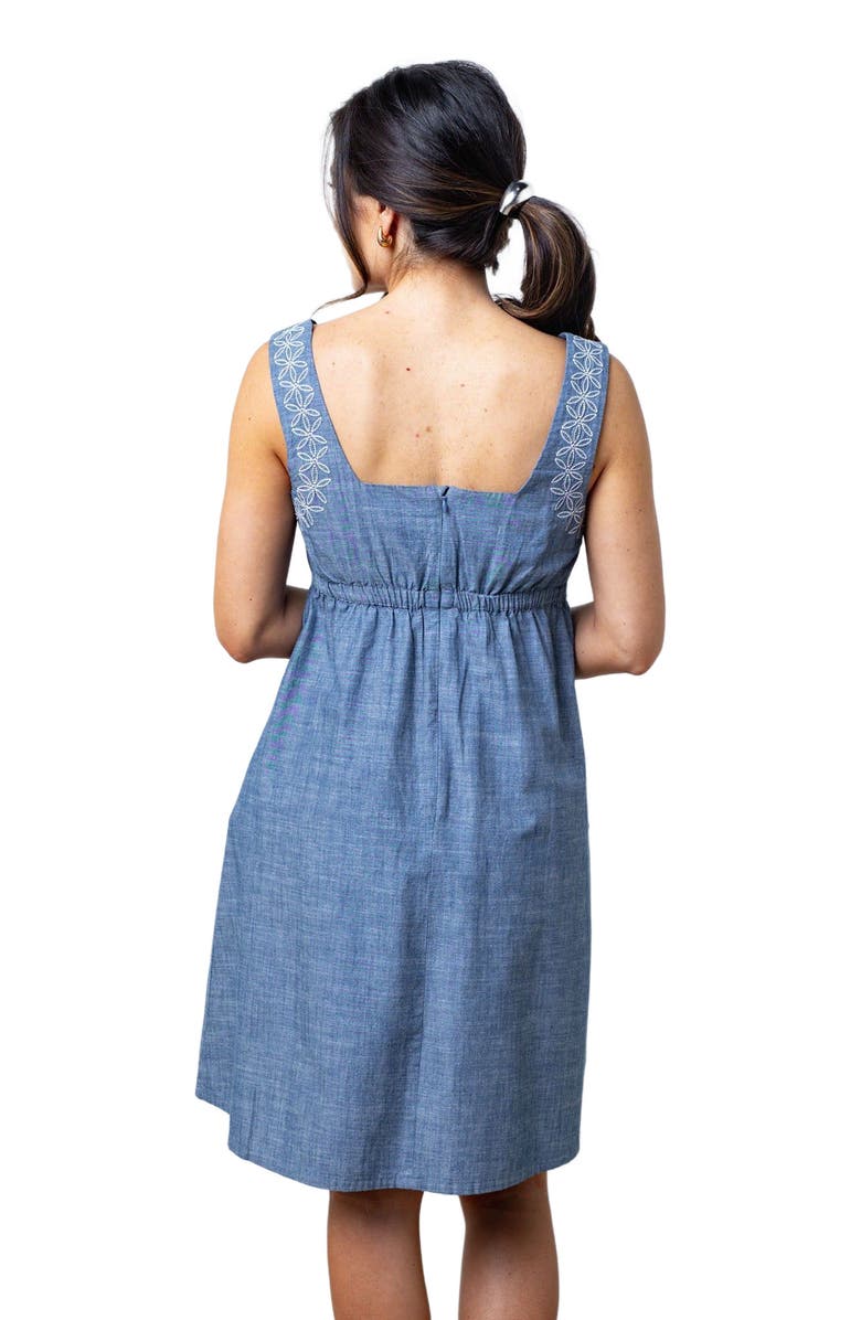 Hope & Henry Women's Organic Chambray Dress with Embroidery, Alternate, color, Blue Chambray